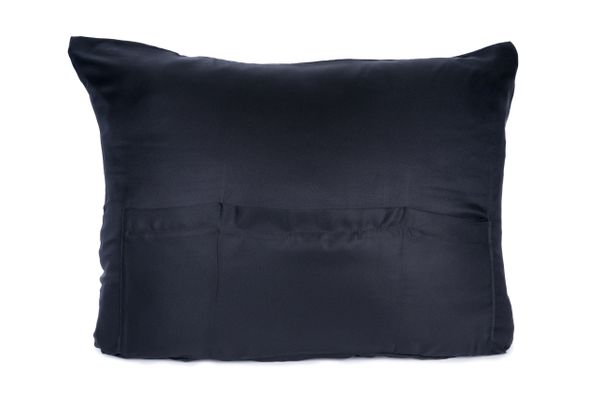 Black Satin pillowcase TheraPocker® With Lux Plush hot cold pack to soothe and help you rest by Lux Pillows Plus