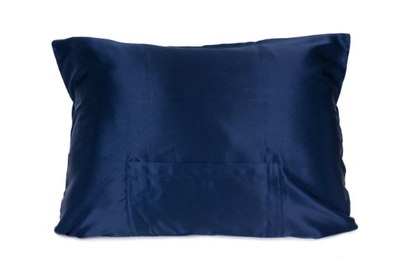 Classic Navy Satin pillowcase TheraPocker® With Lux Plush hot cold pack to soothe and help you rest by Lux Pillows Plus